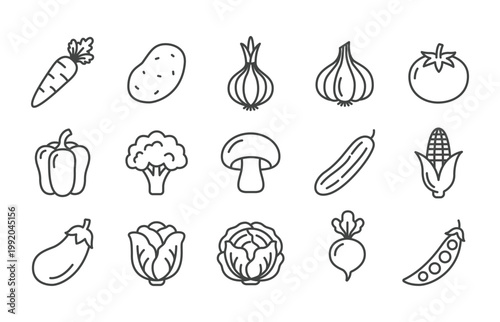 Outline Handdrawn Fresh Organic Vegetable Farm Produce Ingredient Food Icon Set Collection Graphic Element