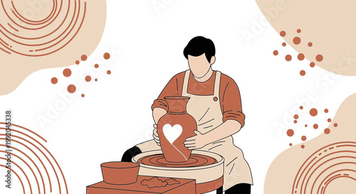 Potter Crafts Heart-Shaped Vase on Wheel, Artistic Hobby, Creative Pottery Studio