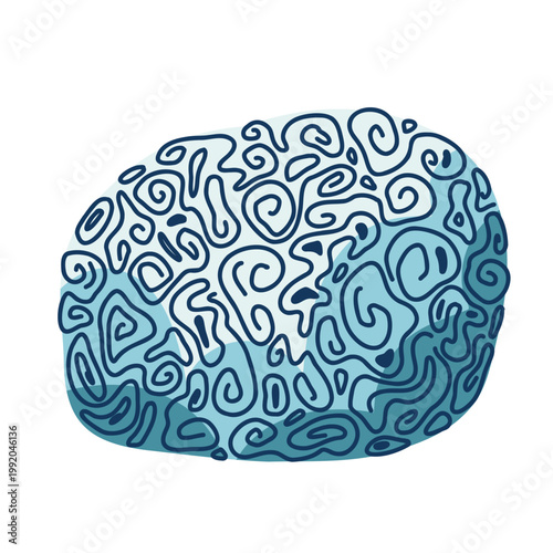 A stylized spherical coral with swirls and complex surface patterns, a marine home for fish