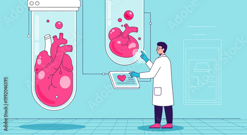 Scientist Cultivating Artificial Heart in Laboratory, Medical Innovation