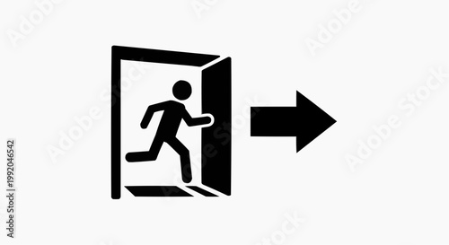 Emergency Exit Icon with Running Man Silhouette and Arrow
