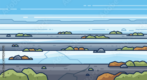 Pixel Art Arctic Landscape with Ice and Snow, Retro Game Style