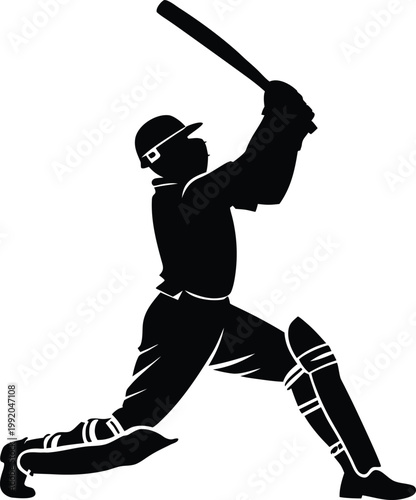 Black silhouette of a cricket player swinging a bat