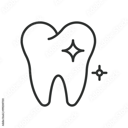 Tooth whitening sparkle, icon in line design. tooth, whitening, sparkle, dental, clean, shine, hygiene on white background vector. tooth whitening sparkle editable stroke icon
