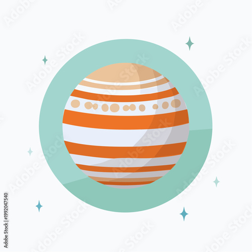 Stylized Jupiter planet with rings and stars