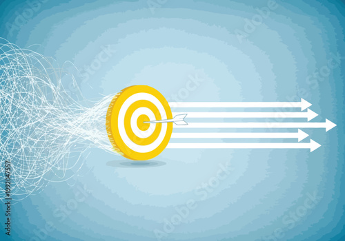 Conceptual illustration of simplifying complex problems into clear, focused solutions with a target and arrows