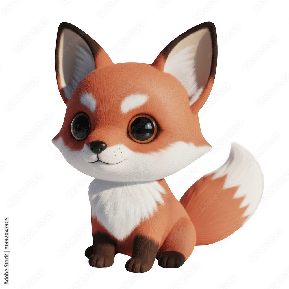 Fototapeta premium A cute cartoon fox sitting upright with a playful expression and bushy tail