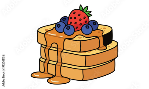 French toast stack with maple syrup and berries illustration