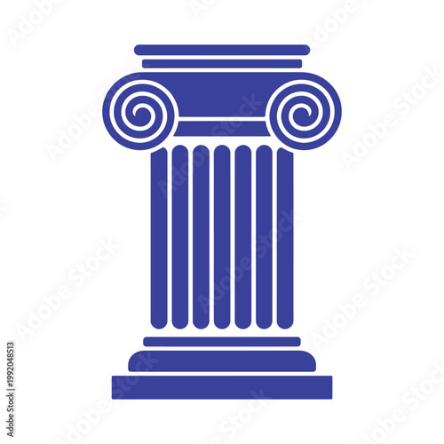 Blue ionic pillar icon vector design for architectural branding law firm logo heritage education building construction symbol.