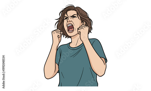 Angry Woman Screaming with Clenched Fists Illustration
