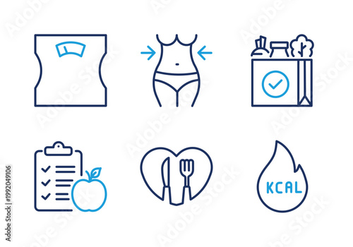 Weight Management and Diet thin line icon set. Minimal web icons
