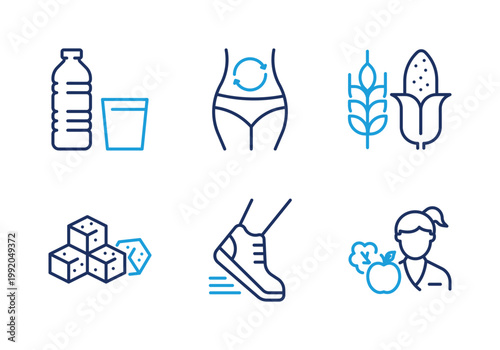 Healthy Lifestyle and Nutrition thin line icon set. Minimal web icons