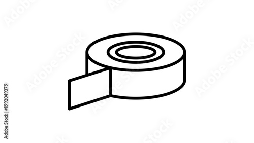 Minimalist Electrical Tape Black Line Vector Icon on White Background. Scalable illustration of a round roll of adhesive tape with an editable stroke for customizable line weight and style.