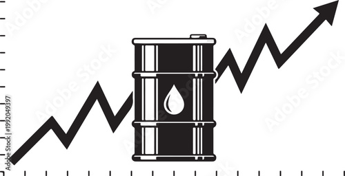 Illustration of a barrel of oil with an upward trending graph signifying price increase industry increase