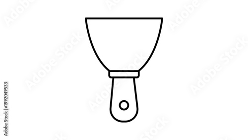 Putty Knife Minimalist Black Line Vector Icon on White Background. This hand-drawn outline illustration of a flat scraper tool features an editable stroke for customizable line weight.