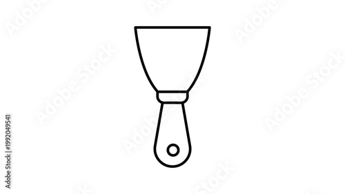 Putty Knife Minimalist Black Line Vector Icon on White Background, Hand-Drawn Style Spatula for Construction and DIY Projects, Editable Stroke Scalable Illustration for Web and Graphic Design.
