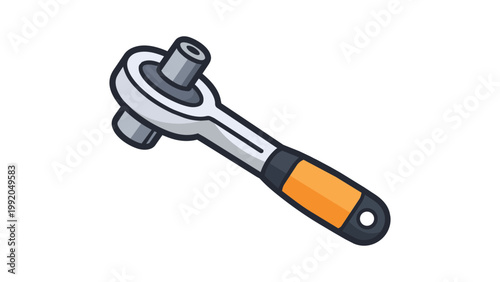 Modern flat vector icon illustration of a socket wrench ratchet tool. Professional mechanical equipment for repair, maintenance, and DIY projects, isolated on white background. Scalable SVG file.