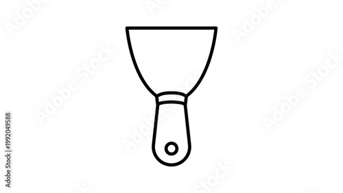 Putty Knife Minimalist Black Line Vector Icon on White Background. This editable stroke vector illustration represents a flat putty knife tool for construction, home repair, and DIY projects.