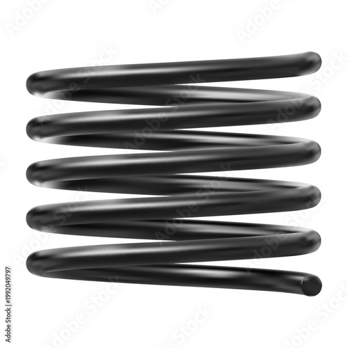 Black metal coil spring, flexible wire, springy and compressible part.