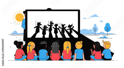 People watching movie on screen.