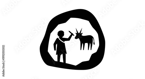 Cave Painting of Man and Deer.