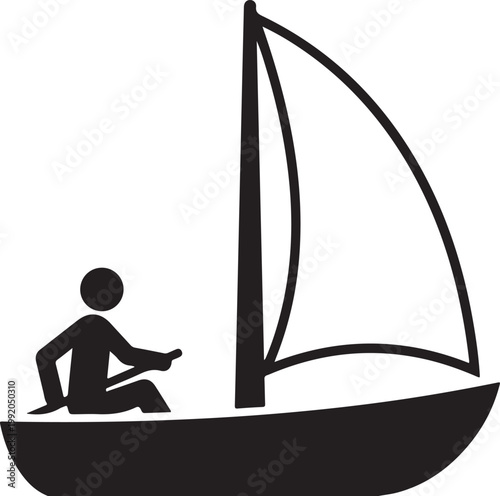 Silhouette of a person sailing a small sailboat on the water with sailboat recreation silhouette activity