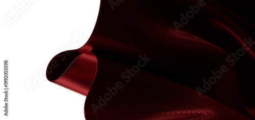 Dramatic abstract of deep red fabric gracefully flowing with highlights and shadows against a clean