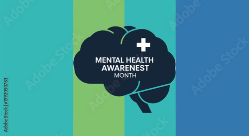 Mental Health Awareness Month, mental wellness, brain health, awareness campaign, vector illustration
