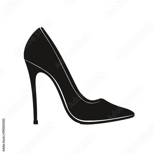 High-heeled black women's fashion shoe.