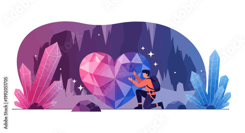 Adventurer Discovers Giant Crystal Heart in Gemstone Cave