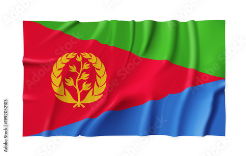 Realistic Eritrea country flag isolated on a transparent background. Silk atlas detailed fabric flag. Vector PNG