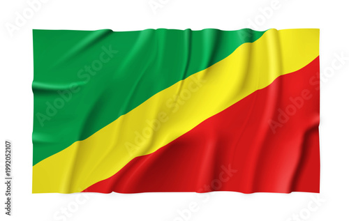 Realistic Republic of the Congo country flag isolated on a transparent background. Silk atlas detailed fabric flag. Vector PNG