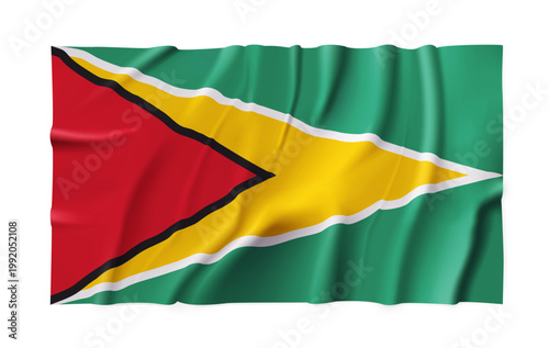 Realistic Guyana country flag isolated on a transparent background. Silk atlas detailed fabric flag. Vector PNG