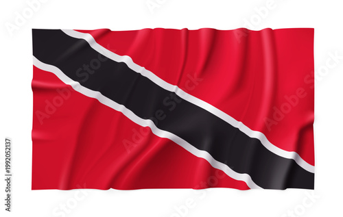 Realistic Trinidad and Tobago country flag isolated on a transparent background. Silk atlas detailed fabric flag. Vector PNG