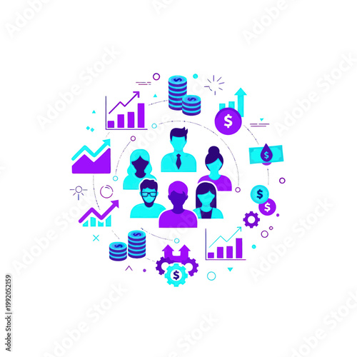 Teamwork finance success, business growth, financial planning, investment, money management