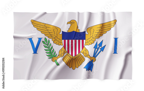 Realistic United States Virgin Islands country flag isolated on a transparent background. Silk atlas detailed fabric flag. Vector PNG