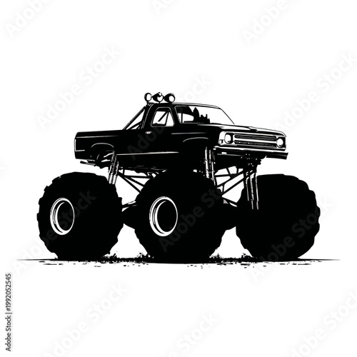 Black monster truck on white background.