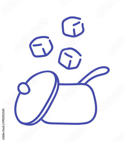 Pot Boiling With Steam Cubes Line Art