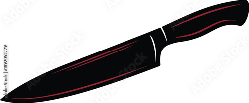 Black chef's knife with red accents isolated on white background sharpened preparation culinary instrument