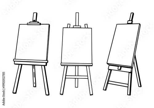 Black line art, white background: painting easel set with simple line art design featuring line art, illustrations, graphic resources with vector and design elements