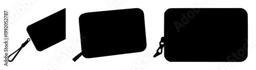 Wallet set with bold silhouette against white background featuring monogram, line art, graphic design with silhouette and vector