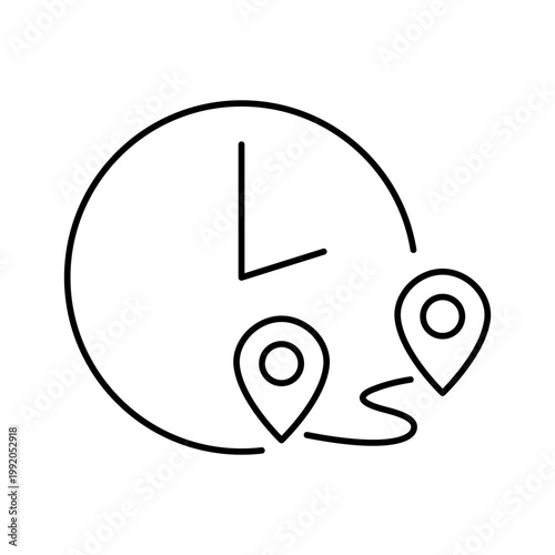 Travel Time Icon – Route with Clock Line Design
