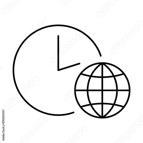 World Time Icon – Clock with Globe Line Design