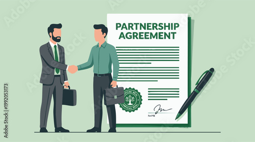 Businessmen Shaking Hands Over Partnership Agreement Document