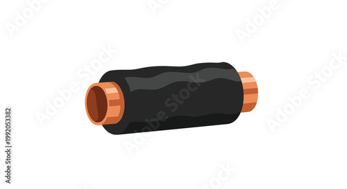 A single segment of industrial copper piping is encased in thick black protective foam insulation featuring a distinctively wavy and textured surface.