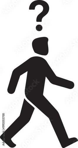 Silhouette of a person walking with a question mark above their head silhouette question confusion thinking