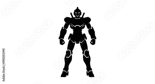 Black robot character standing alone.
