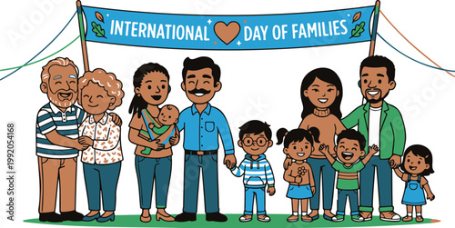 International Day of Families with Diverse Happy People Illustration