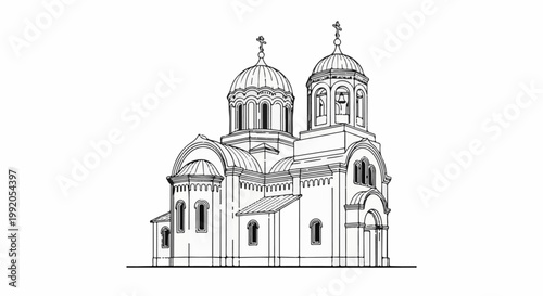 Ornate two-domed Byzantine-style religious structure sketch