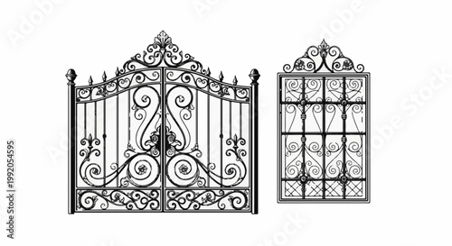 Ornate wrought iron gate and window scrollwork design